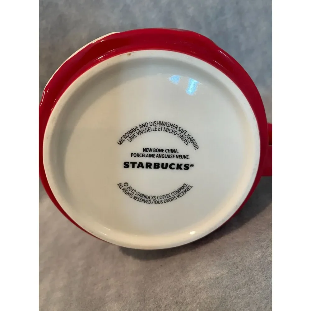 2012 Starbucks Coffee Mug‎ Cup Christmas Red with Gold and White Ornaments